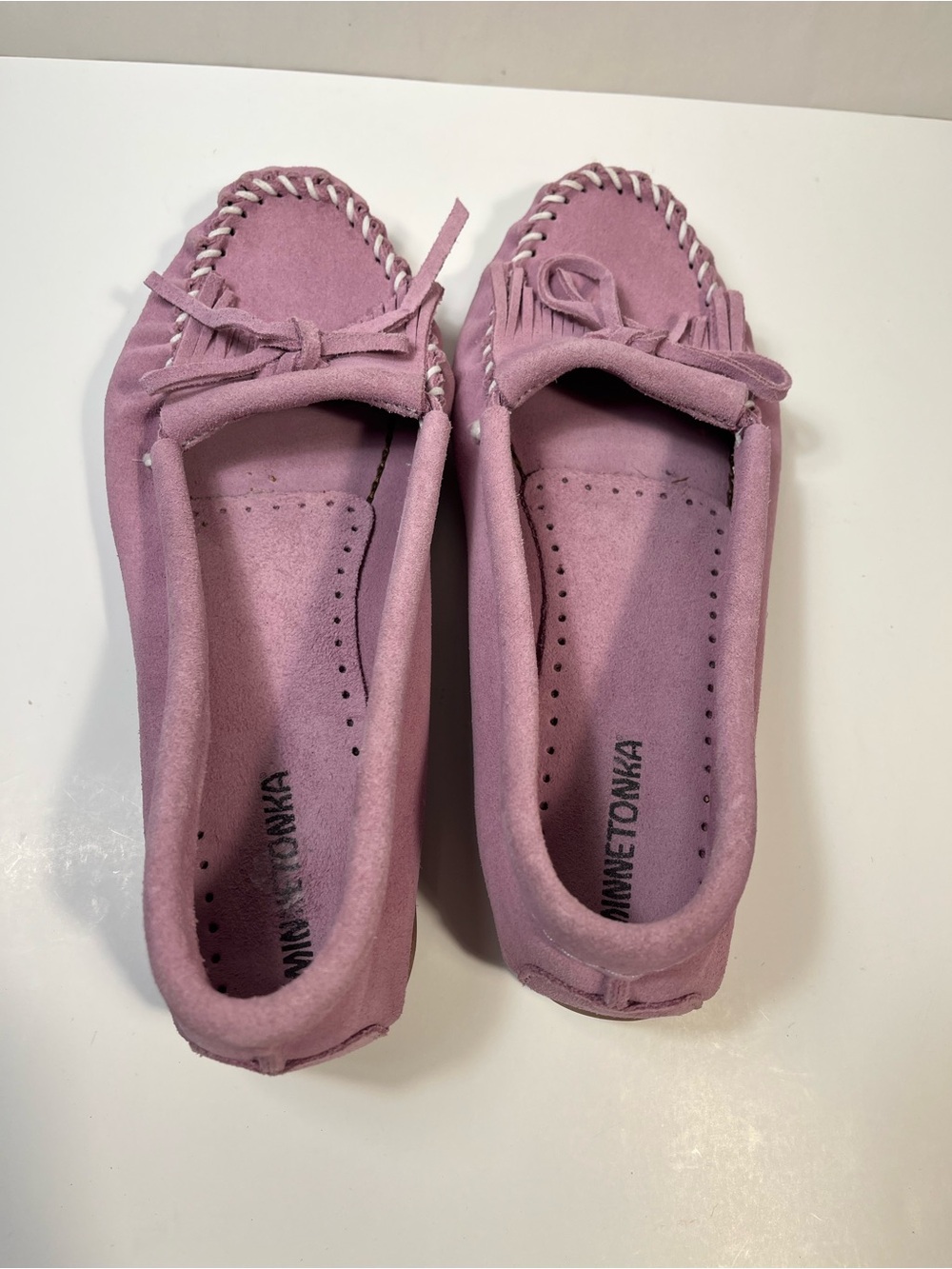 Minnetonka Women's Kilty Moccasins Lavender Suede Classic Casual Fringe Size 11 - Picture 4 of 6
